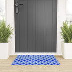 Mid Century Modern Atomic Stars Retro Starburst Pattern in Royal Blue and Light Blue Welcome Mat Gallery Image 3