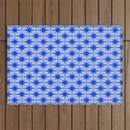 Mid Century Modern Atomic Stars Retro Starburst Pattern in Royal Blue and Light Blue Outdoor Rug Gallery Image 1