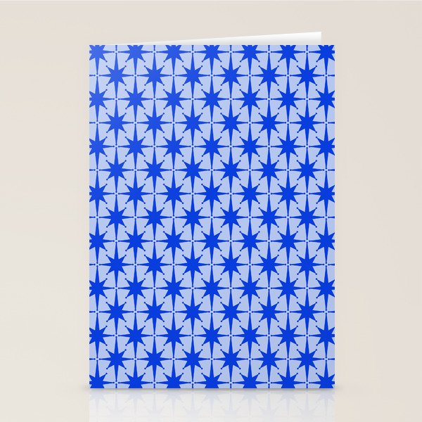 Mid Century Modern Atomic Stars Retro Starburst Pattern in Royal Blue and Light Blue Stationery Card Gallery Image 1