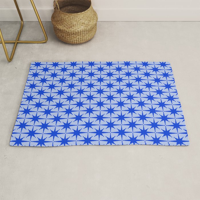 Mid Century Modern Atomic Stars Retro Starburst Pattern in Royal Blue and Light Blue Rug Gallery Image 1