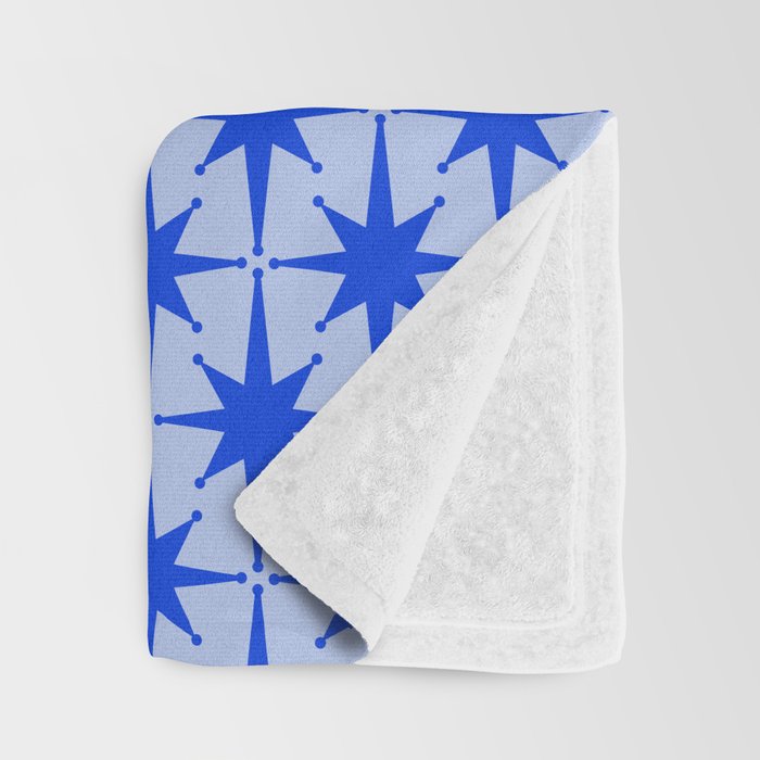 Mid Century Modern Atomic Stars Retro Starburst Pattern in Royal Blue and Light Blue Throw Blanket Gallery Image 3