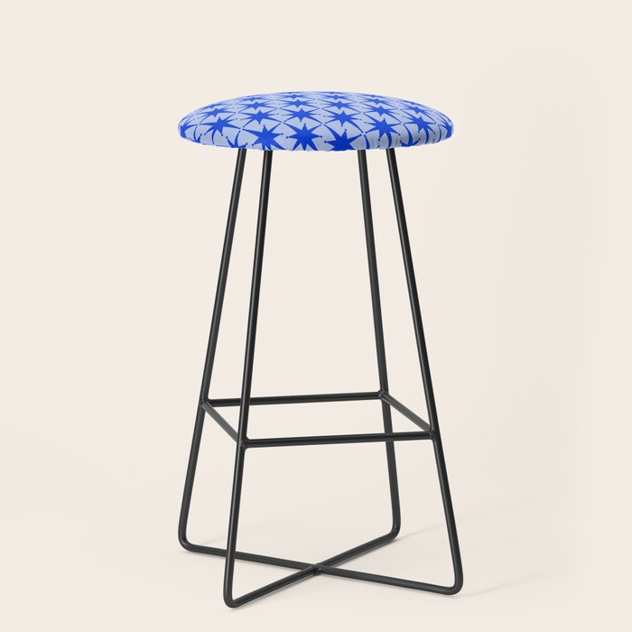 Mid Century Modern Atomic Stars Retro Starburst Pattern in Royal Blue and Light Blue Stool Gallery Image 1