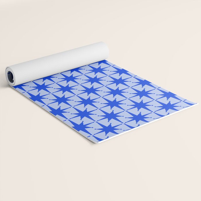 Mid Century Modern Atomic Stars Retro Starburst Pattern in Royal Blue and Light Blue Yoga Mat Gallery Image 2