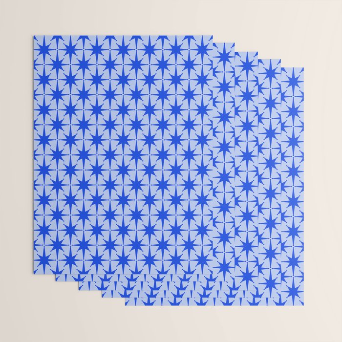 Mid Century Modern Atomic Stars Retro Starburst Pattern in Royal Blue and Light Blue Wrapping Paper Gallery Image 3