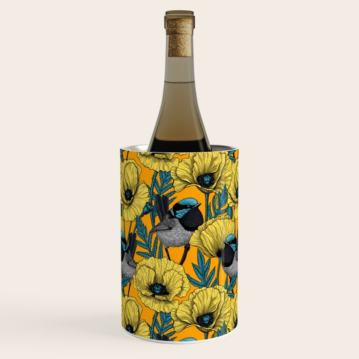 Fairy wren and poppies in yellow Wine Chiller Gallery Image 1