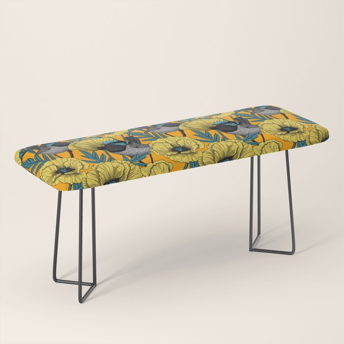 Fairy wren and poppies in yellow Bench Gallery Image 1