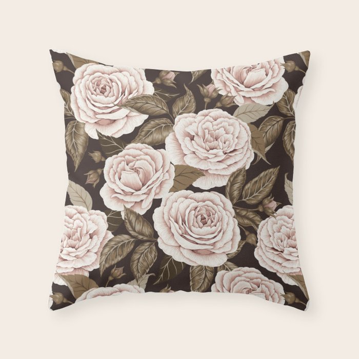 A Realm Of Roses - Dark Academia Pink Throw Pillow Gallery Image 1