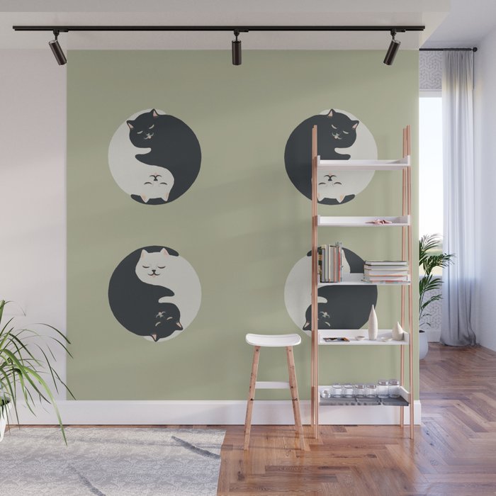 Hidden cat 26 yin yang hug Wall Mural Gallery Image 1