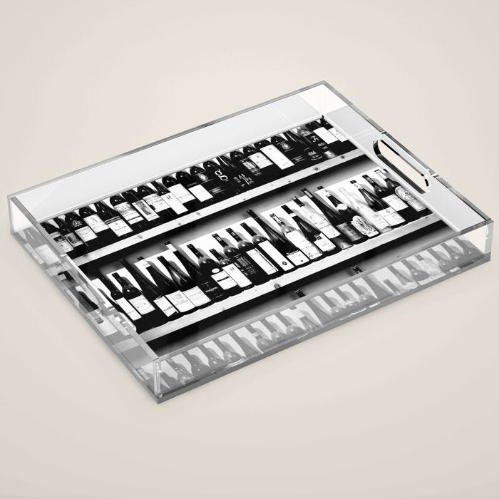 Wine Bottles in Black And White #decor #society6 #buyart Acrylic Tray Gallery Image 1