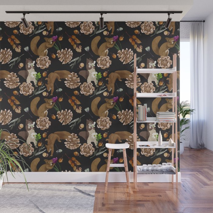 Squirrel flowering dark meadow Wall Mural Gallery Image 1