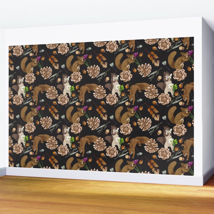 Squirrel flowering dark meadow Wall Mural Gallery Image 2