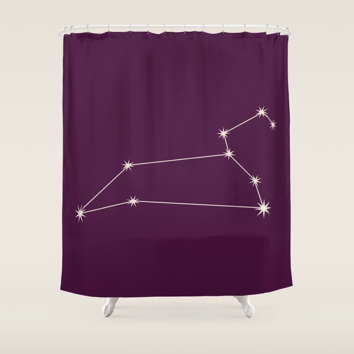 Leo Zodiac Star Constellation Line Art Plum Purple Shower Curtain Gallery Image 1