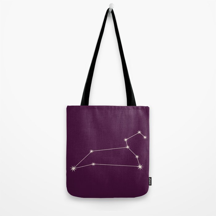 Leo Zodiac Star Constellation Line Art Plum Purple Tote Bag Gallery Image 2
