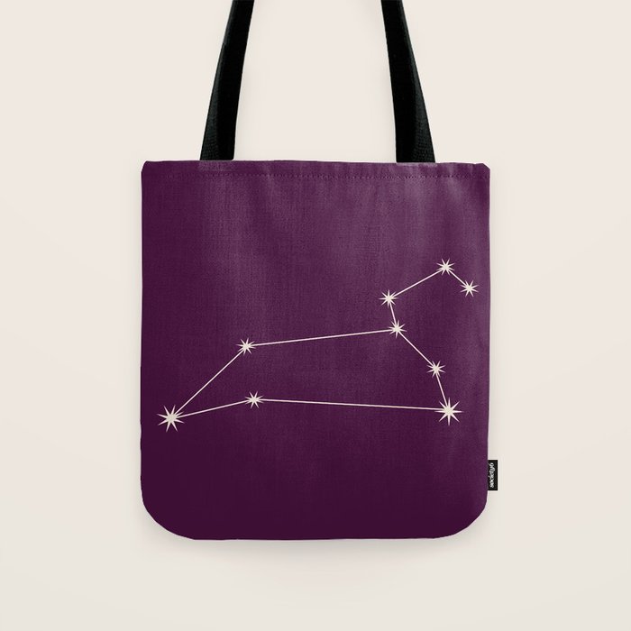 Leo Zodiac Star Constellation Line Art Plum Purple Tote Bag Gallery Image 1