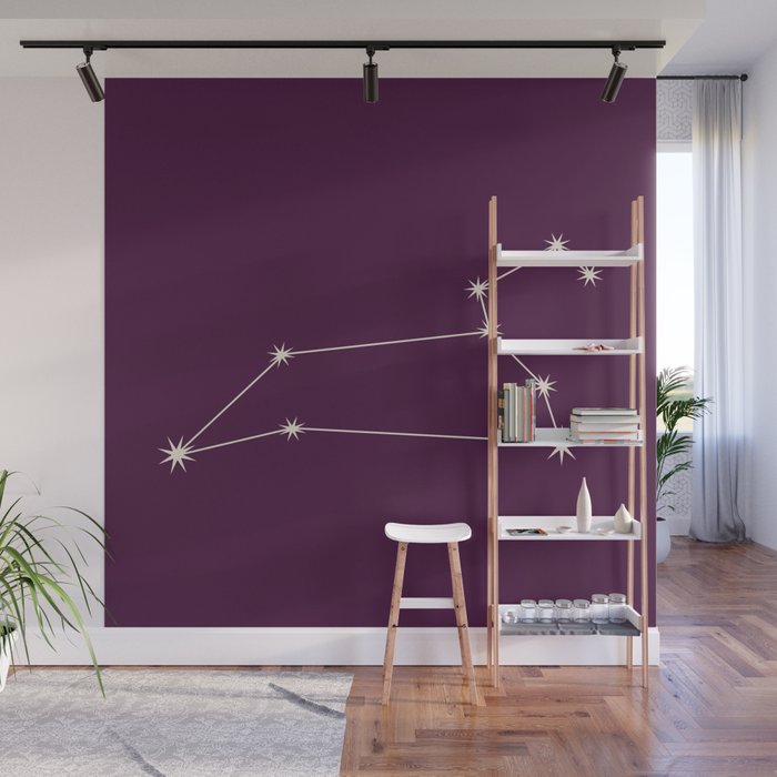 Leo Zodiac Star Constellation Line Art Plum Purple Wall Mural Gallery Image 1
