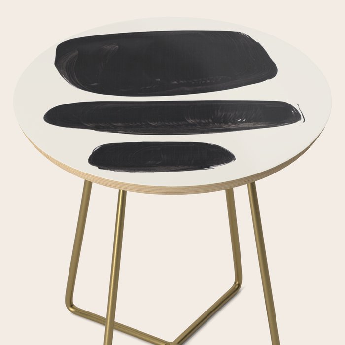 Mid Century Modern Minimalist Abstract Art Brush Strokes Black & White Ink Art Tribal Pebbles Side Table Gallery Image 2