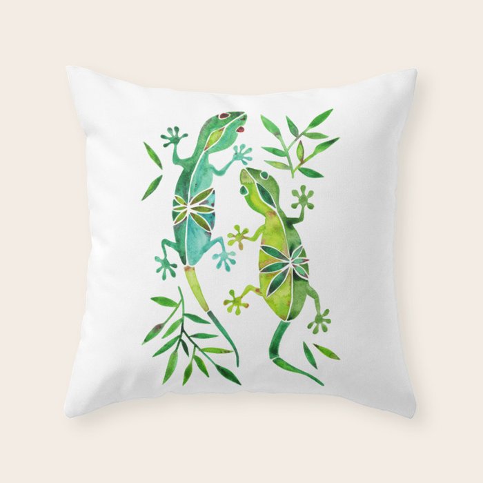 Geckos - Green Palette Throw Pillow Gallery Image 1