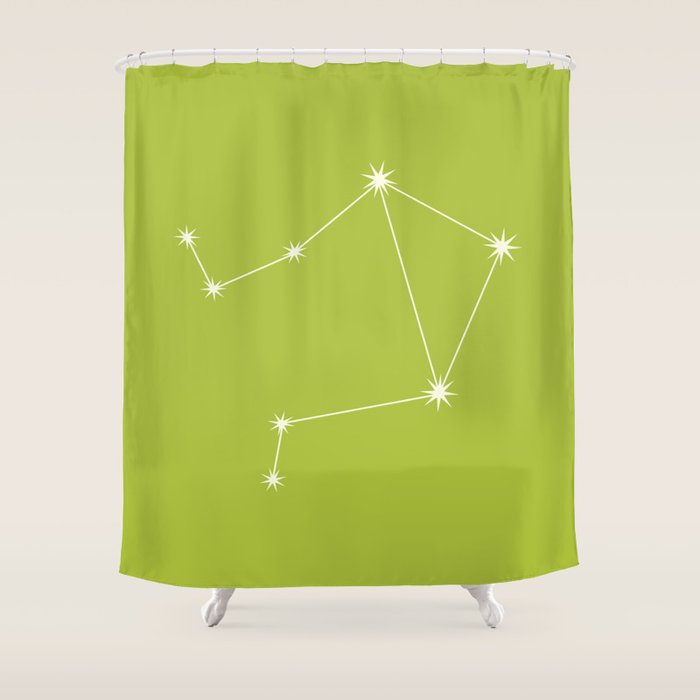Libra Zodiac Star Constellation Line Art Chartreuse Green Shower Curtain Gallery Image 1