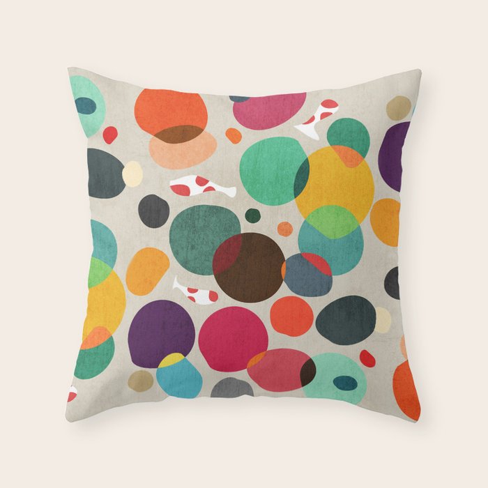 Lotus in koi pond Throw Pillow Gallery Image 1
