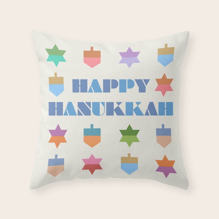 Happy Hanukkah | Dreidels & Star Pattern Throw Pillow Gallery Image 6