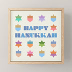 Happy Hanukkah | Dreidels & Star Pattern Mini Art Print Gallery Image 1
