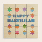 Happy Hanukkah | Dreidels & Star Pattern Wood Wall Art Gallery Image 1