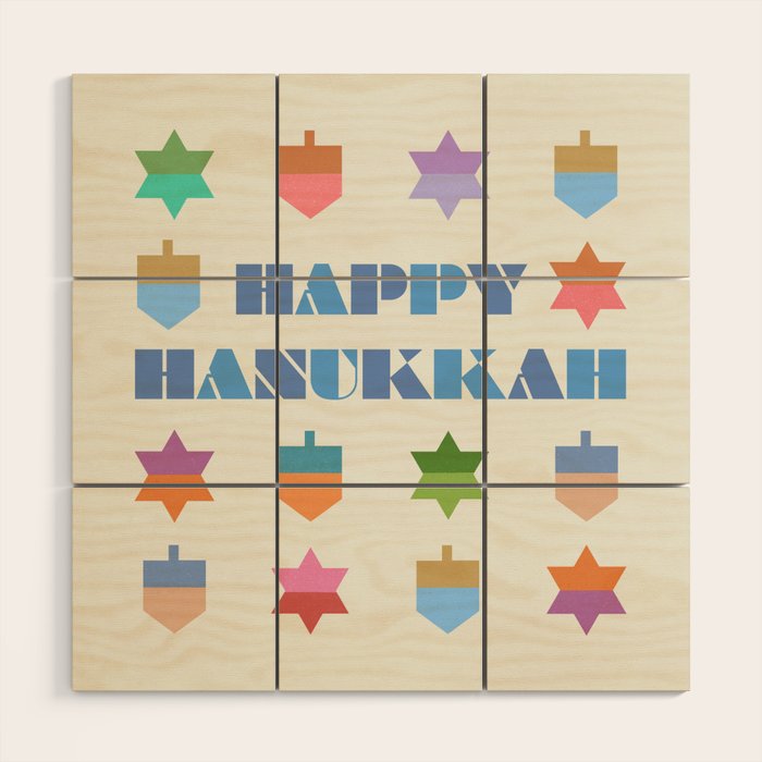 Happy Hanukkah | Dreidels & Star Pattern Wood Wall Art Gallery Image 1