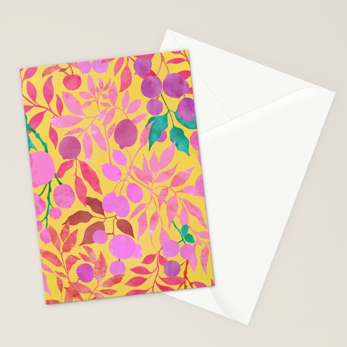 Exotic Fruit Garden Tropical Summer Foliage And Fruit Yellow Stationery Card Gallery Image 2