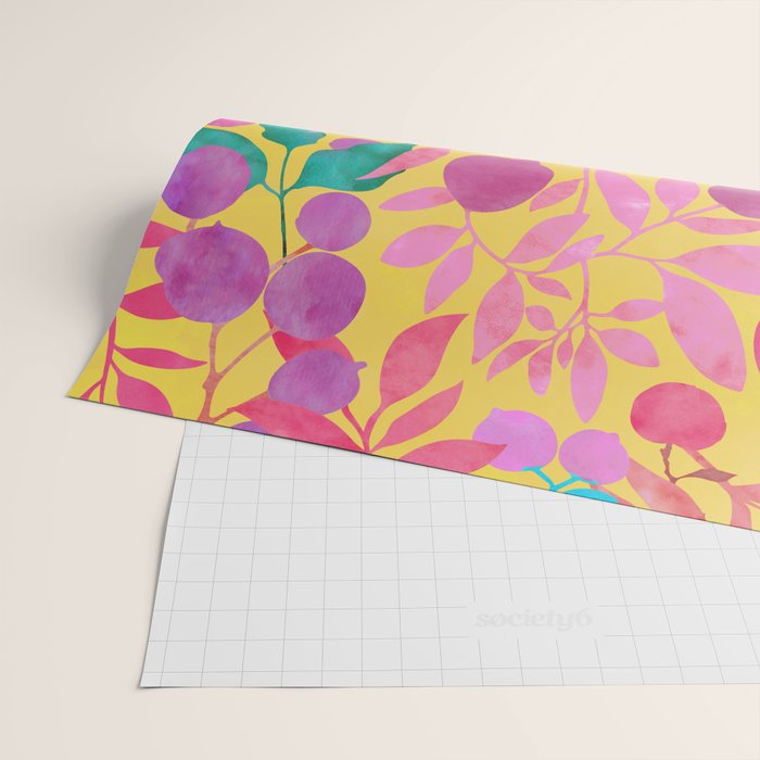 Exotic Fruit Garden Tropical Summer Foliage And Fruit Yellow Wrapping Paper Gallery Image 2