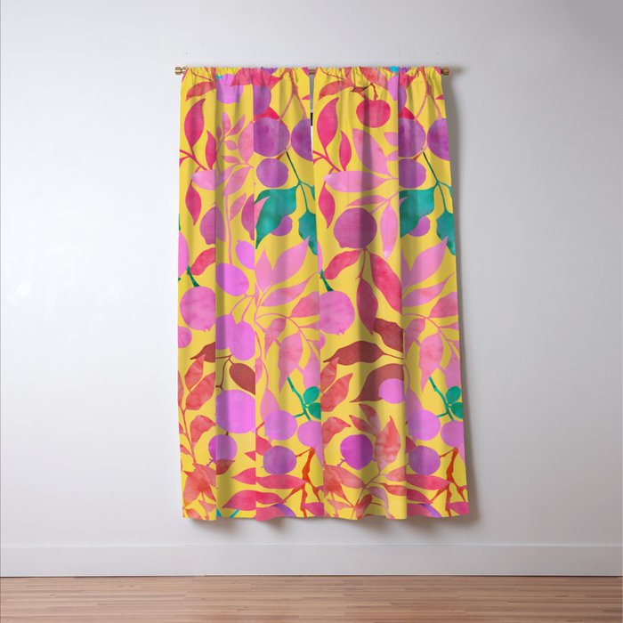Exotic Fruit Garden Tropical Summer Foliage And Fruit Yellow Window Curtain Gallery Image 3