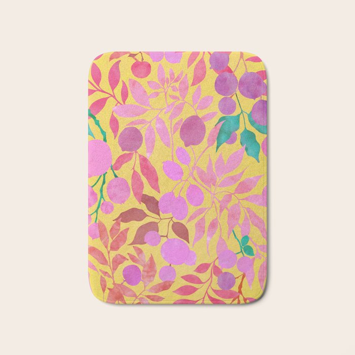 Exotic Fruit Garden Tropical Summer Foliage And Fruit Yellow Bath Mat Gallery Image 1