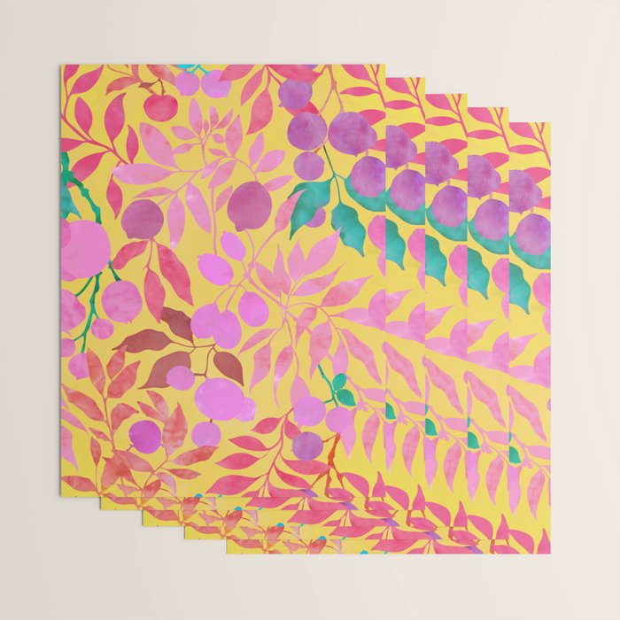 Exotic Fruit Garden Tropical Summer Foliage And Fruit Yellow Wrapping Paper Gallery Image 3