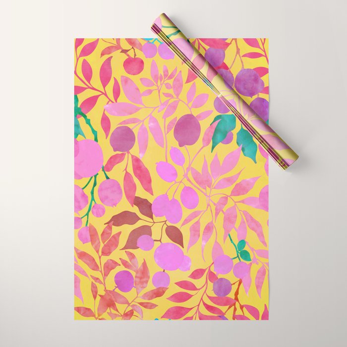 Exotic Fruit Garden Tropical Summer Foliage And Fruit Yellow Wrapping Paper Gallery Image 1