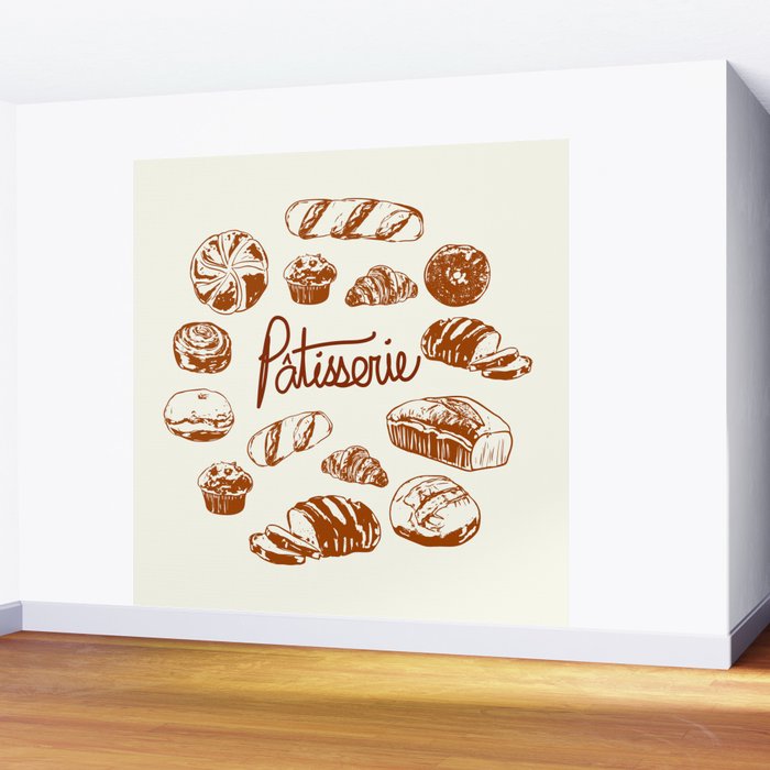 Vintage French Patisserie Bread Bakery Illustration Wall Mural Gallery Image 2