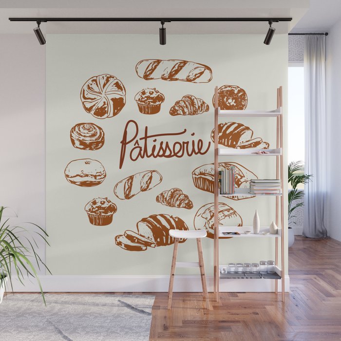 Vintage French Patisserie Bread Bakery Illustration Wall Mural Gallery Image 1