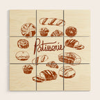 Vintage French Patisserie Bread Bakery Illustration Wood Wall Art Gallery Image 1