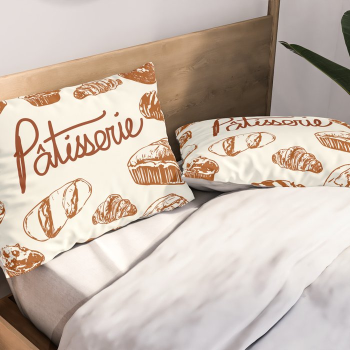 Vintage French Patisserie Bread Bakery Illustration Pillow Sham Gallery Image 2