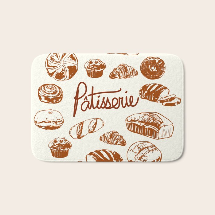 Vintage French Patisserie Bread Bakery Illustration Bath Mat Gallery Image 1