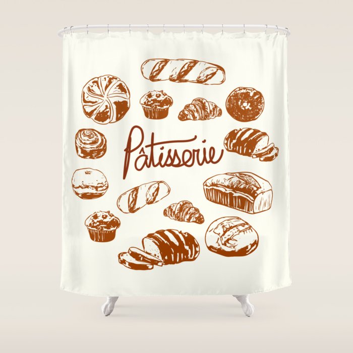 Vintage French Patisserie Bread Bakery Illustration Shower Curtain Gallery Image 1