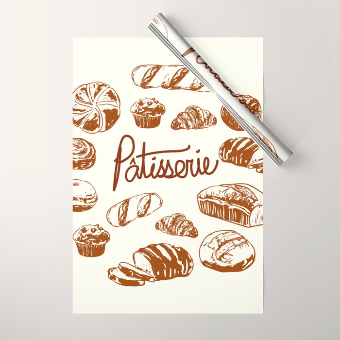 Vintage French Patisserie Bread Bakery Illustration Wrapping Paper Gallery Image 1