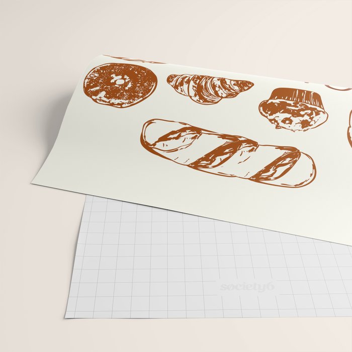 Vintage French Patisserie Bread Bakery Illustration Wrapping Paper Gallery Image 2