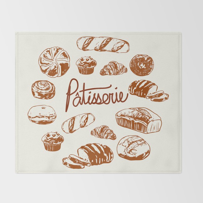 Vintage French Patisserie Bread Bakery Illustration Throw Blanket Gallery Image 2