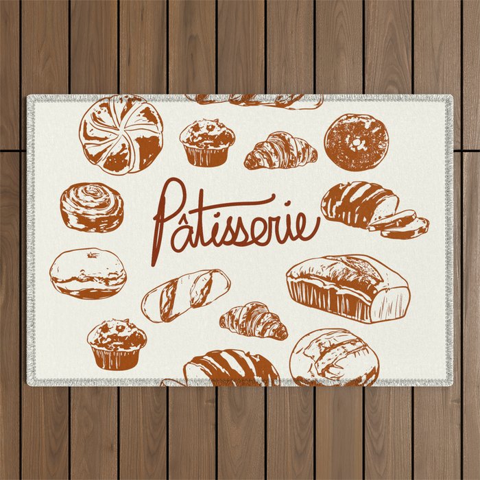 Vintage French Patisserie Bread Bakery Illustration Outdoor Rug Gallery Image 1