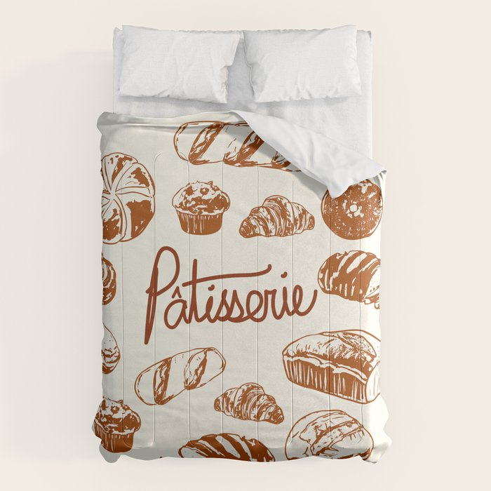 Vintage French Patisserie Bread Bakery Illustration Comforter Gallery Image 6