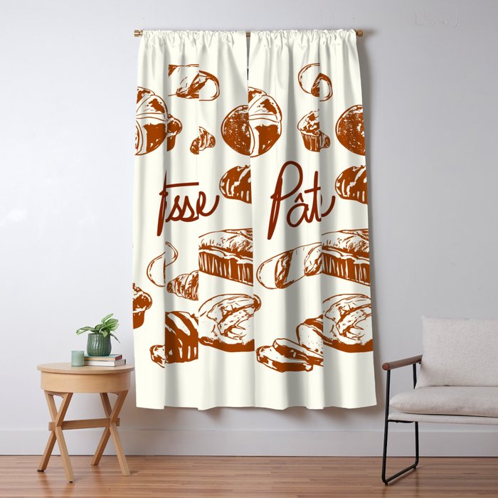 Vintage French Patisserie Bread Bakery Illustration Window Curtain Gallery Image 1