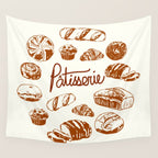 Vintage French Patisserie Bread Bakery Illustration Wall Tapestry Gallery Image 4