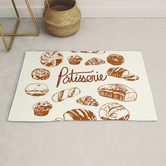 Vintage French Patisserie Bread Bakery Illustration Rug Gallery Image 1