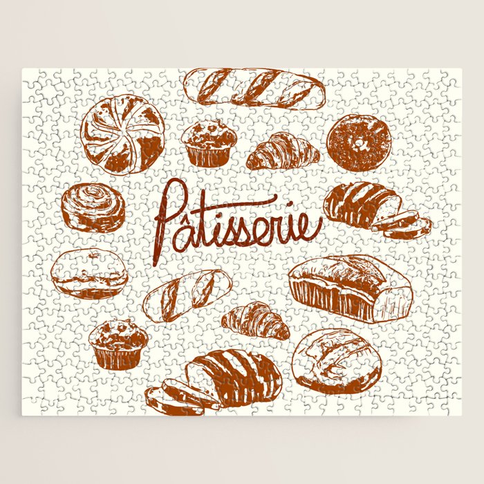 Vintage French Patisserie Bread Bakery Illustration Jigsaw Puzzle Gallery Image 1