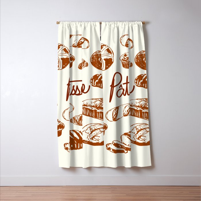 Vintage French Patisserie Bread Bakery Illustration Window Curtain Gallery Image 3