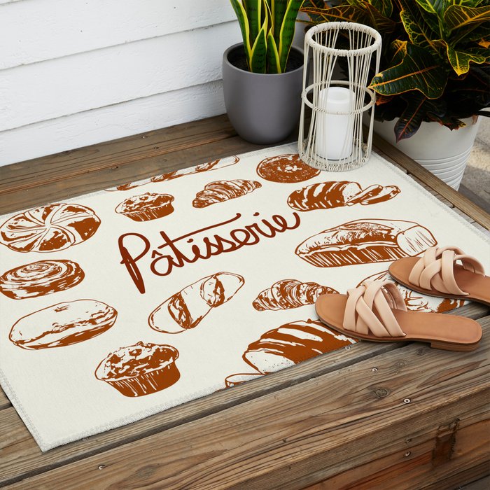 Vintage French Patisserie Bread Bakery Illustration Outdoor Rug Gallery Image 2